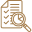 Brown icon featuring a magnifying glass over a checklist